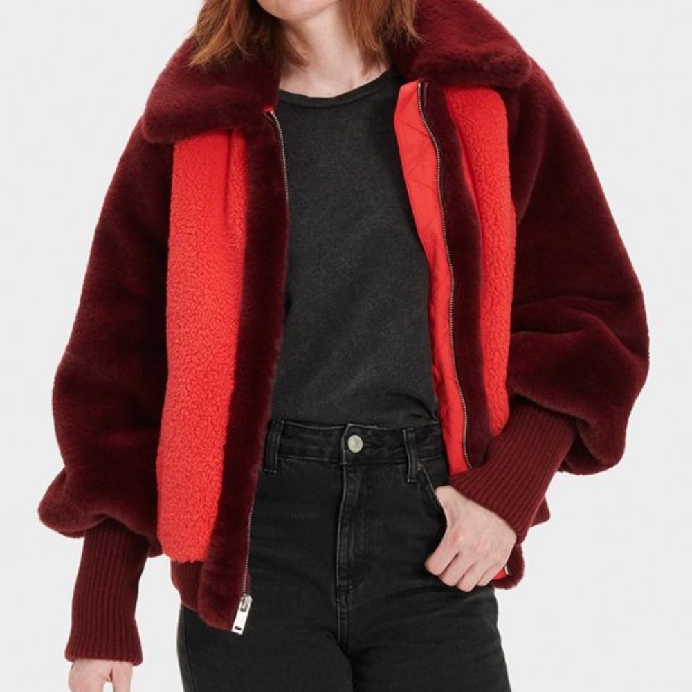 NWT UGG Women's Sherpa Baseball Jacket Faux Fur Size S or M - Picture 4 of 9